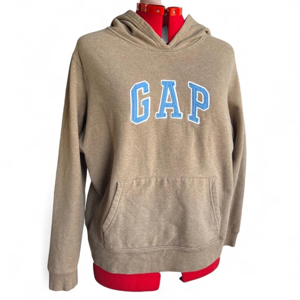 Gap XL Sand Tan Logo Hoodie With Blue Lettering Casual Loungewear